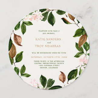 Autumn Wreath with Pretty Pink Blossoms Invitation