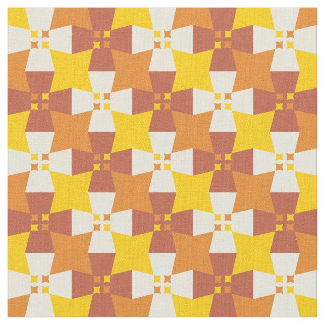 Autumn yellow and orange pattern with stars fabric (Close Up)