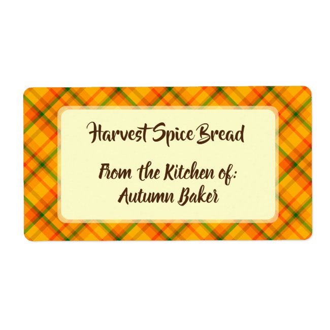 Autumn Yellow and Orange Plaid Custom Baking Label