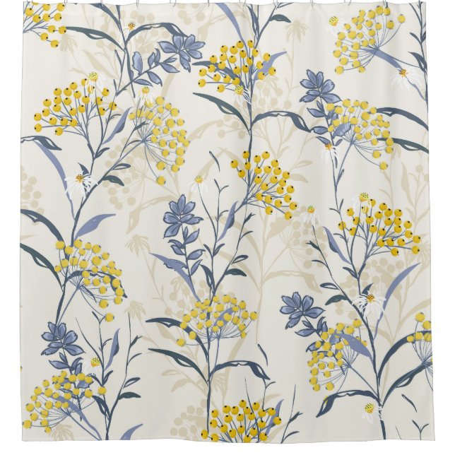 Autumn yellow berries leaves, colorful seamless. shower curtain (Front)
