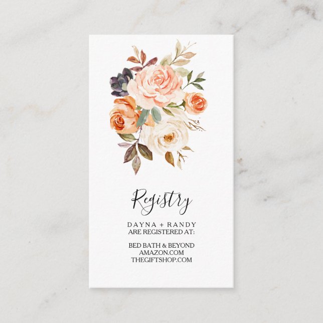 Autumn Yellow Blush Elegant Floral Gift Registry Enclosure Card (Front)