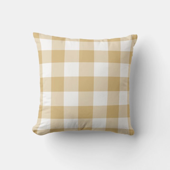 Autumn Yellow Gingham Check Pattern Outdoor Pillow (Front)