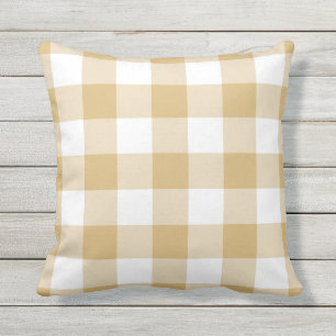 Autumn Yellow Gingham Check Pattern Outdoor Pillow