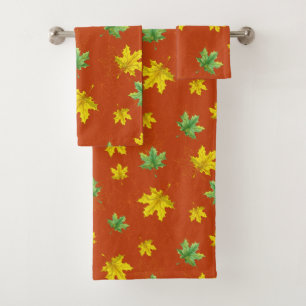 Autumn Yellow & Green Leaves Bath Towel Set