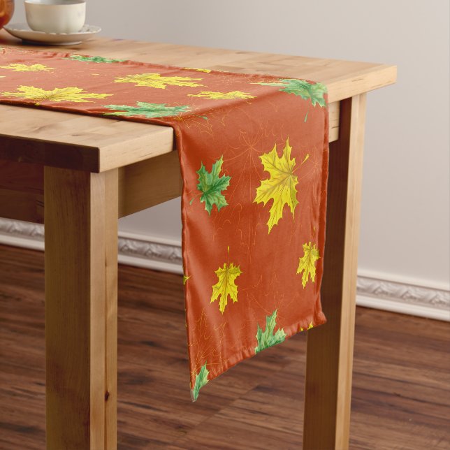 Autumn Yellow & Green Leaves Short Table Runner (In Situ)