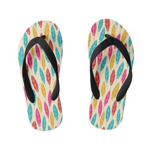 Autumn yellow green turquoise leaves pattern kids flip flops