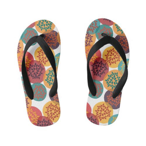 Autumn yellow green turquoise leaves pattern kids flip flops