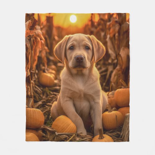 Autumn Yellow Lab Pup Fleece Blanket