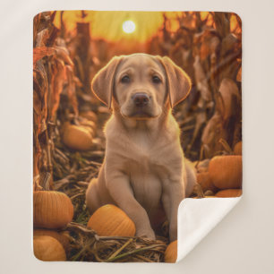 Autumn Yellow Lab Puppy – Sweet & Cozy Sherpa Blanket