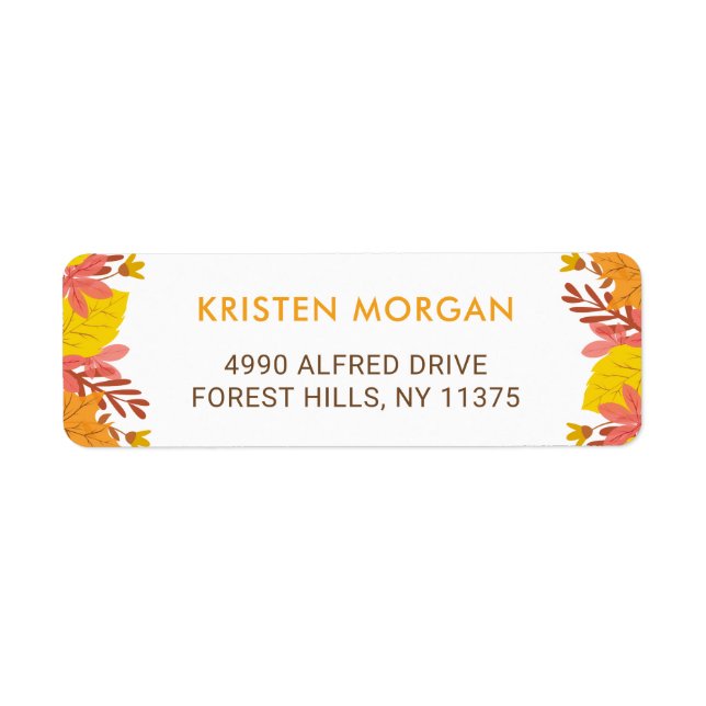 Autumn Yellow Orange Fall Leaves Label (Front)