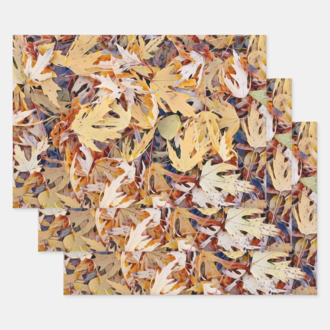 Autumn Yellow Painted Maple Leaves Wrapping Paper Sheets (Set)