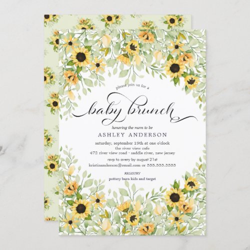 Autumn Yellow Sunflower Baby Brunch Invitation