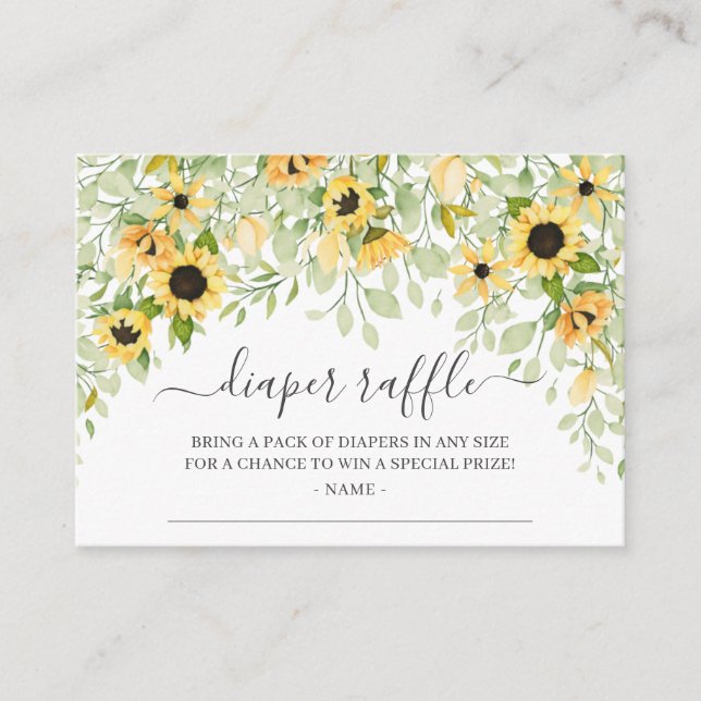 Autumn Yellow Sunflower Baby Shower Diaper Raffle Enclosure Card (Front)