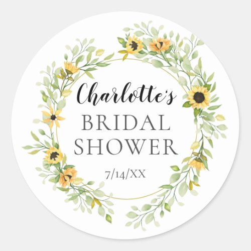 Autumn Yellow Sunflower Bridal Shower Classic Round Sticker