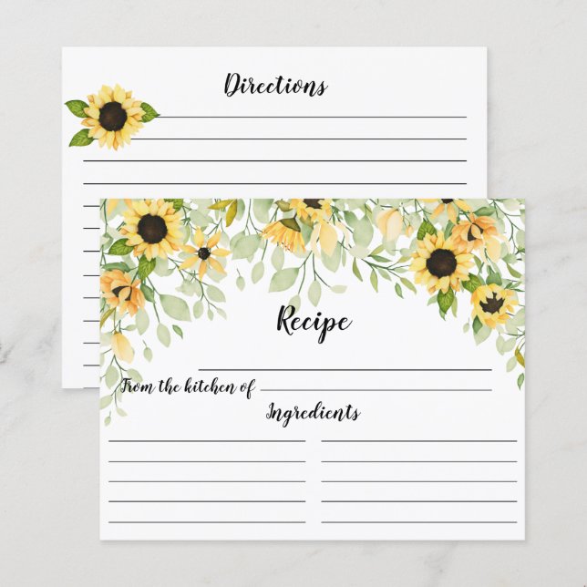 Autumn Yellow Sunflower Bridal Shower Recipe Postc (Front/Back)