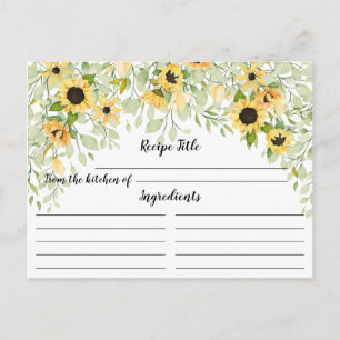 Autumn Yellow Sunflower Bridal Shower Recipe Postcard