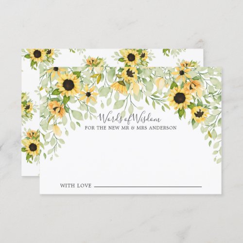 Autumn Yellow Sunflower Bride Words of Wisdom Invitation