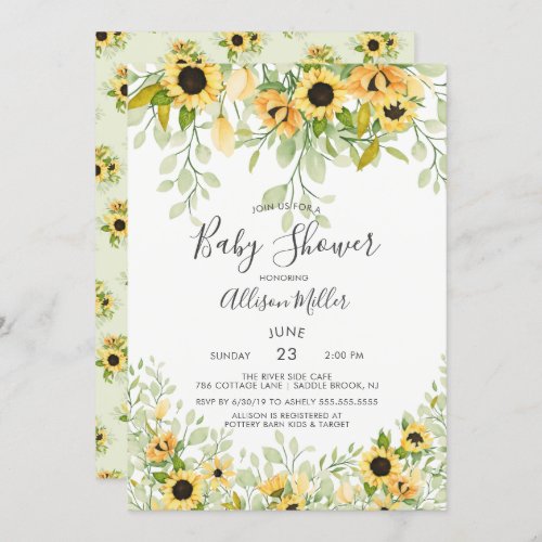 Autumn Yellow Sunflower Floral Baby Shower Invitation