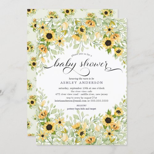 Autumn Yellow Sunflower Floral Baby Shower Invitation