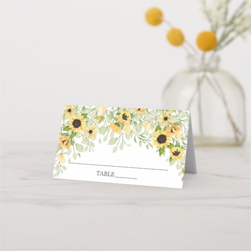 Autumn Yellow Sunflower Floral Bridal Shower Place Card