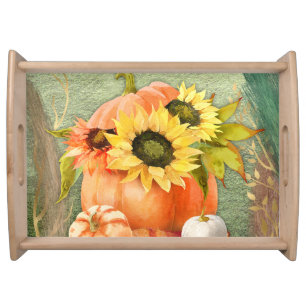 Autumn Yellow Sunflowers And Pumpkins Serving Tray