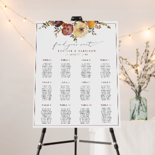 Autumnal Blooms Burgundy Wedding Seating Plan Foam Board