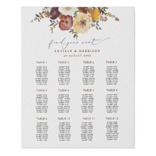 Autumnal Blooms Burgundy Wedding Seating Plan Post Faux Canvas Print