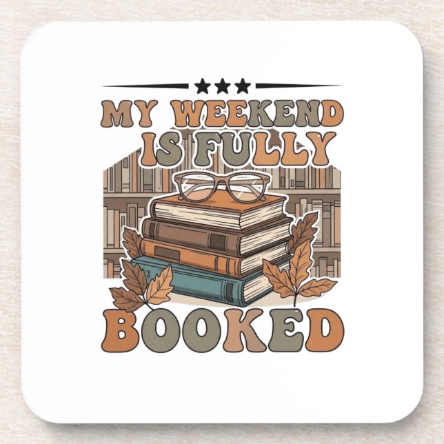 Autumnal book study design beverage coaster (Front)