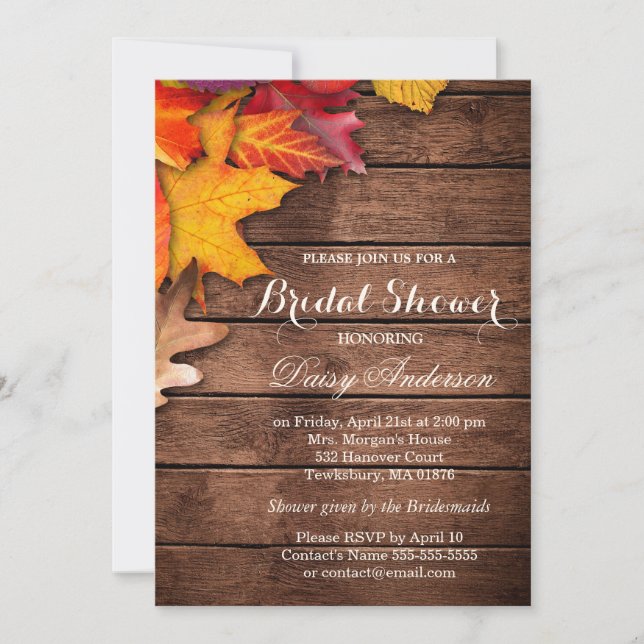 Autumnal Bridal Shower Rustic Country Wood Maple Invitation (Front)