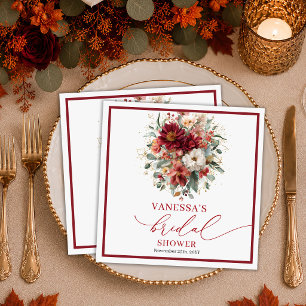 Autumnal Burgundy Gold Floral terracotta bridal sh Napkins