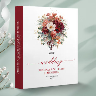 Autumnal Burgundy Gold Floral Terracotta wedding 3 Ring Binder
