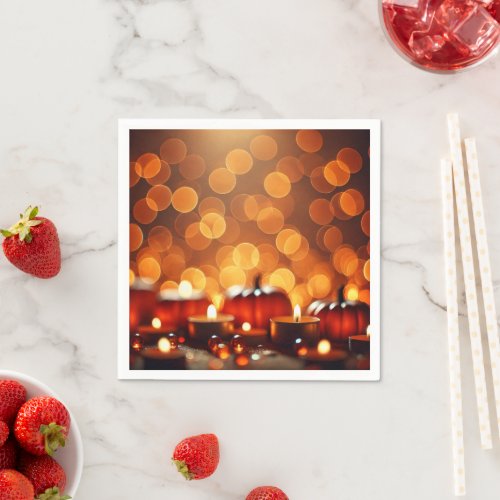 Autumnal Candle Lit Pumpkins Bokeh Découpage Napkins