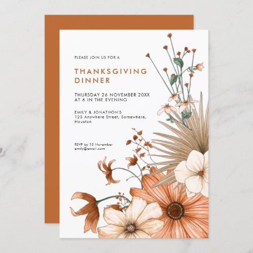 Autumnal Colors Floral Foliage Thanksgiving Dinner Invitation