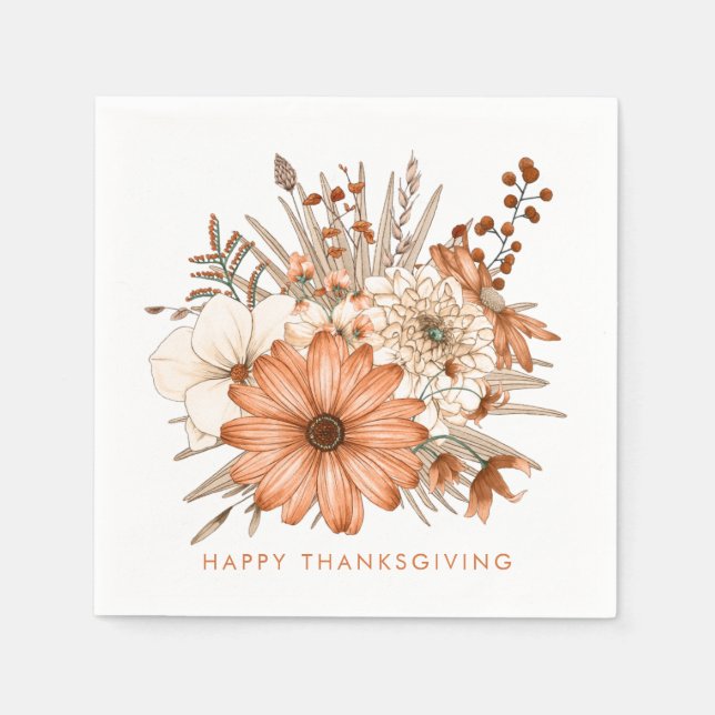 Autumnal Colors Florals Foliage Happy Thanksgiving Napkins (Front)