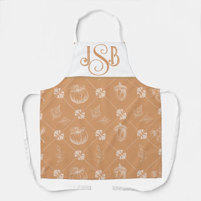 Autumnal Customizable Monogram Apron -Muted Orange (Front)