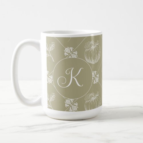 Autumnal Customizable Monogram Coffee Mug _ Sage