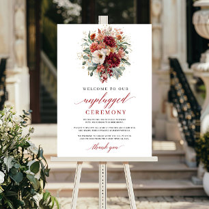 Autumnal Deep Red Floral Unplugged Ceremony Sign