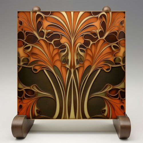 Autumnal Elegance Art Nouveau Ceramic Tile