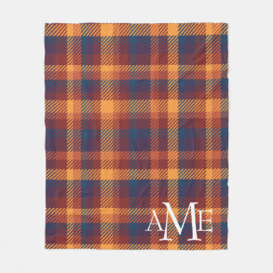Autumnal Fall Earth Tones Plaid Pattern Fleece Blanket