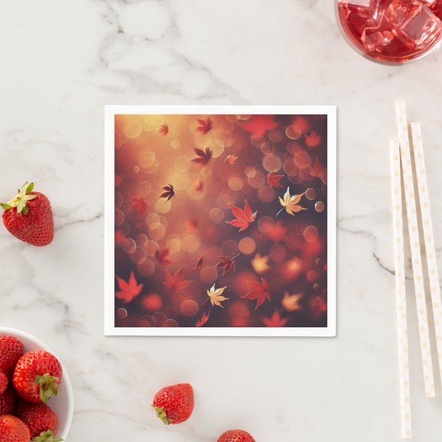 Autumnal Falling Maple Leaves Bokeh Découpage Napkins (Insitu)