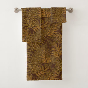 Autumnal fern on brown bath towel set