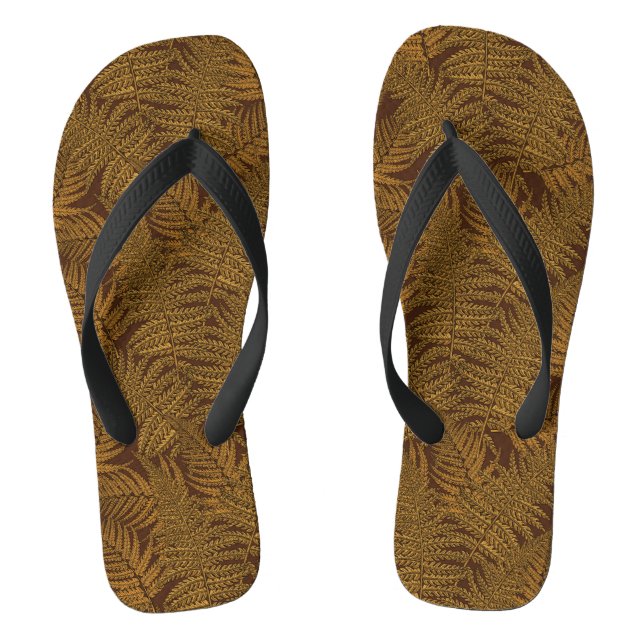 Autumnal fern on brown flip flops (Footbed)