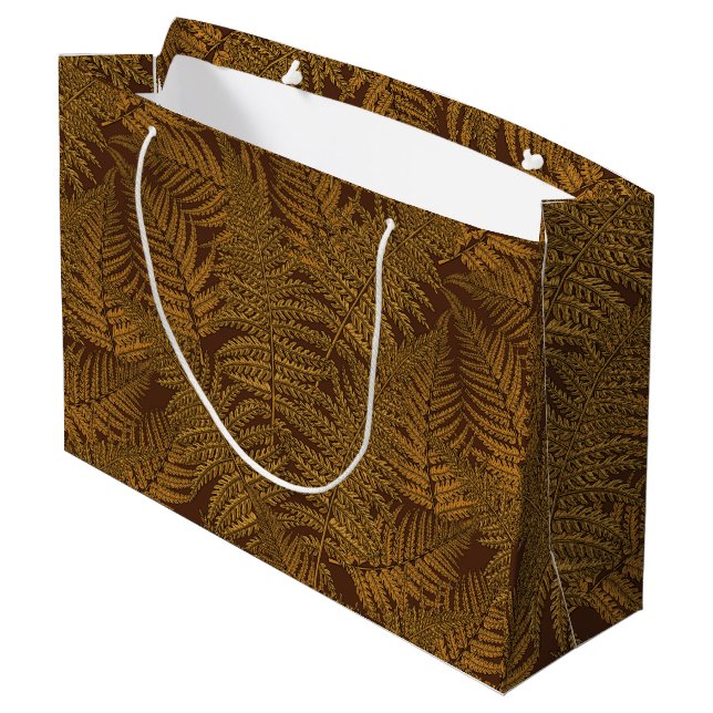Autumnal fern on brown large gift bag (Back Angled)