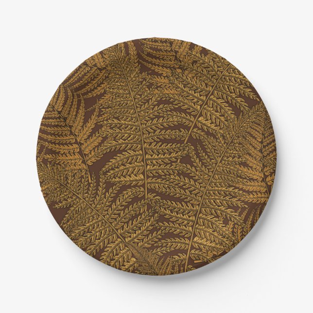 Autumnal fern on brown paper plates (Front)