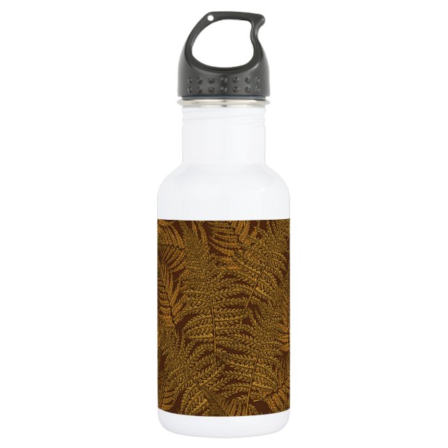 Autumnal fern on brown stainless steel water bottle (Front)