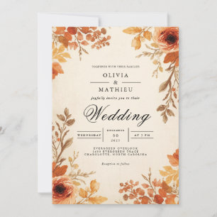 Autumnal Floral Arch Romance Wedding Invitation