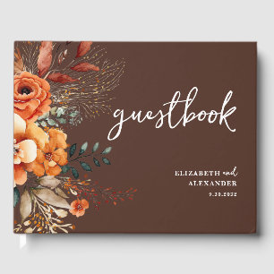 Autumnal floral warm tones botanical wedding guest book