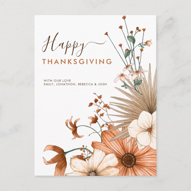 Autumnal Florals Foliage Happy Thanksgiving Names Holiday Postcard (Front)