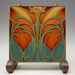 Autumnal Flourish Ceramic Tile<br><div class="desc">Introducing the Autumnal Flourish Ceramic Tile, a vibrant and elegant addition to your home décor, printed by Zazzle. This flat ceramic tile, with no embossed features, showcases an exquisite Art Nouveau design in warm autumnal tones of orange, gold, and teal. The intricate, flowing lines form a harmonious floral motif, capturing...</div>