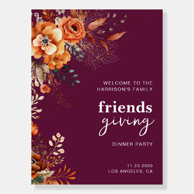 Autumnal flowers thanksgiving elegant burgundy foam board (Front)